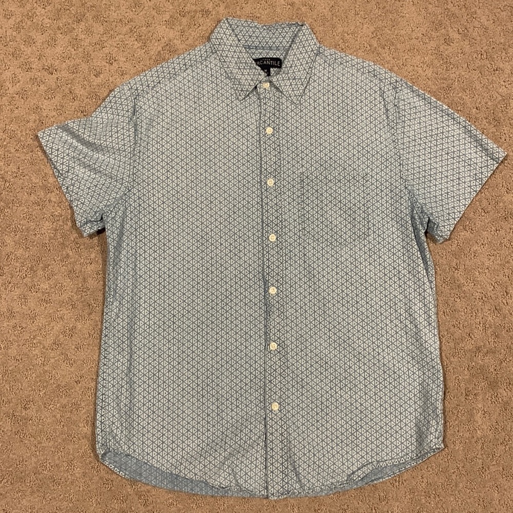 J. Crew Mercantile Short Sleeve Button Down Geometric Blue White Mens Medium